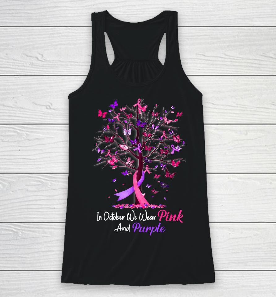 Domestic Violence Breast Cancer Awareness Month Ribbon Tree Racerback Tank