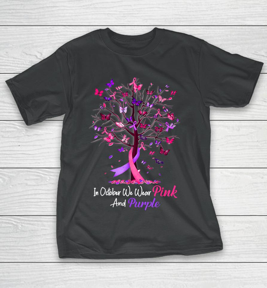 Domestic Violence Breast Cancer Awareness Month Ribbon Tree T-Shirt