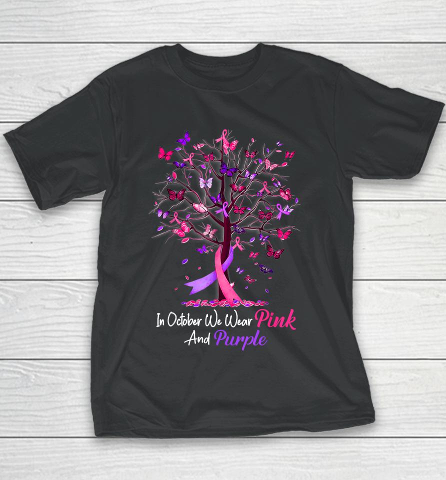 Domestic Violence Breast Cancer Awareness Month Ribbon Tree Youth T-Shirt