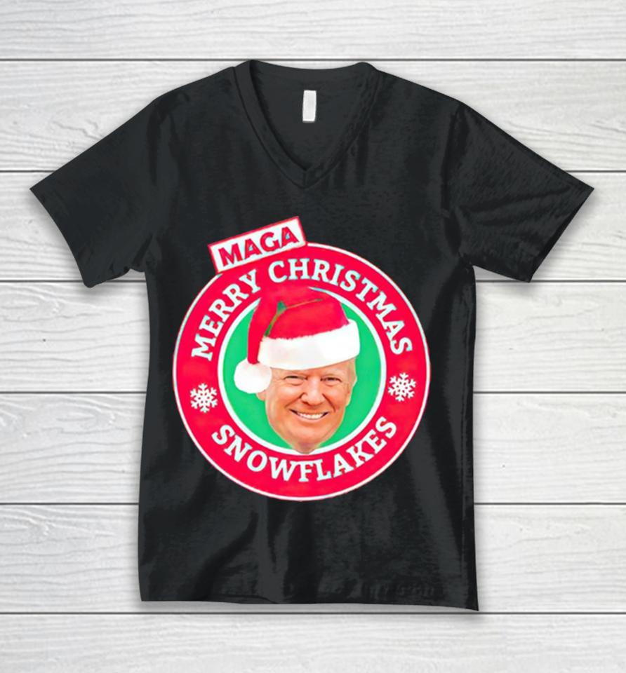 Donald Trump Maga Merry Christmas Snowflakes Unisex V-Neck T-Shirt