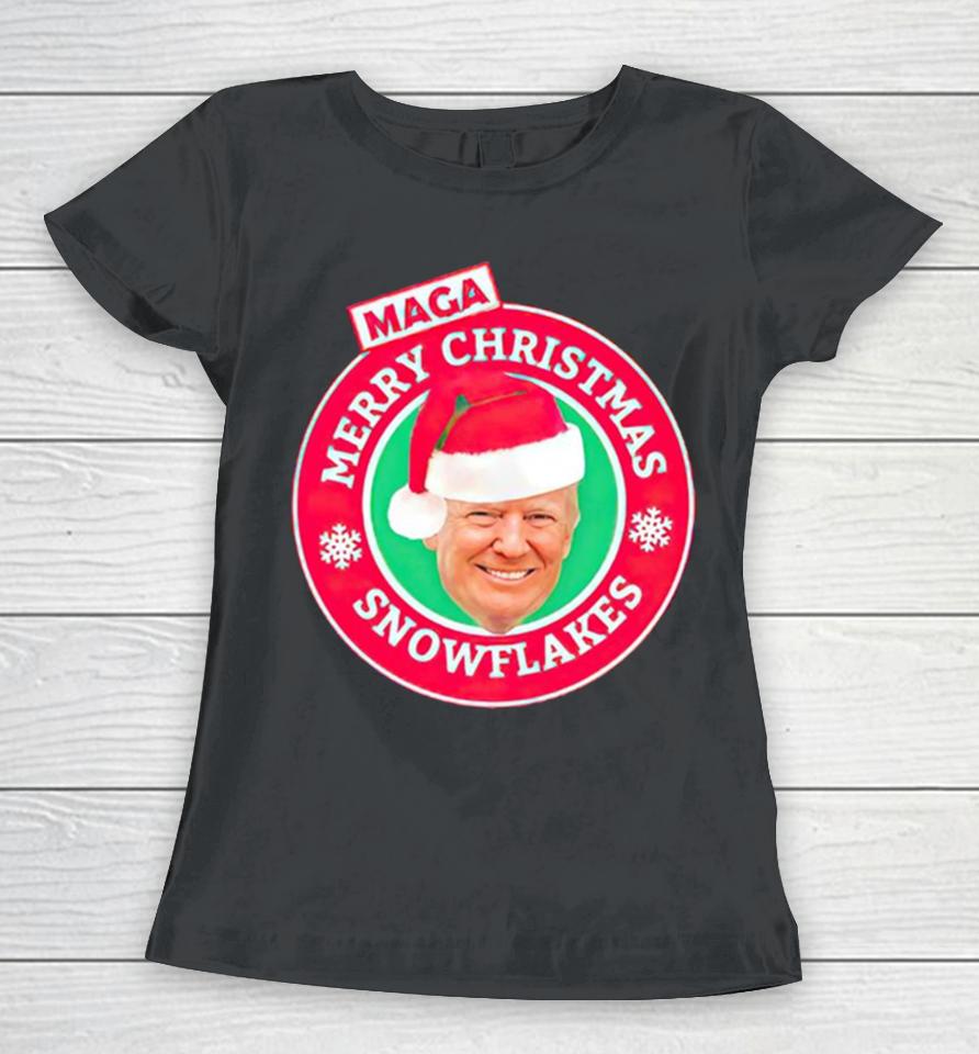 Donald Trump Maga Merry Christmas Snowflakes Women T-Shirt