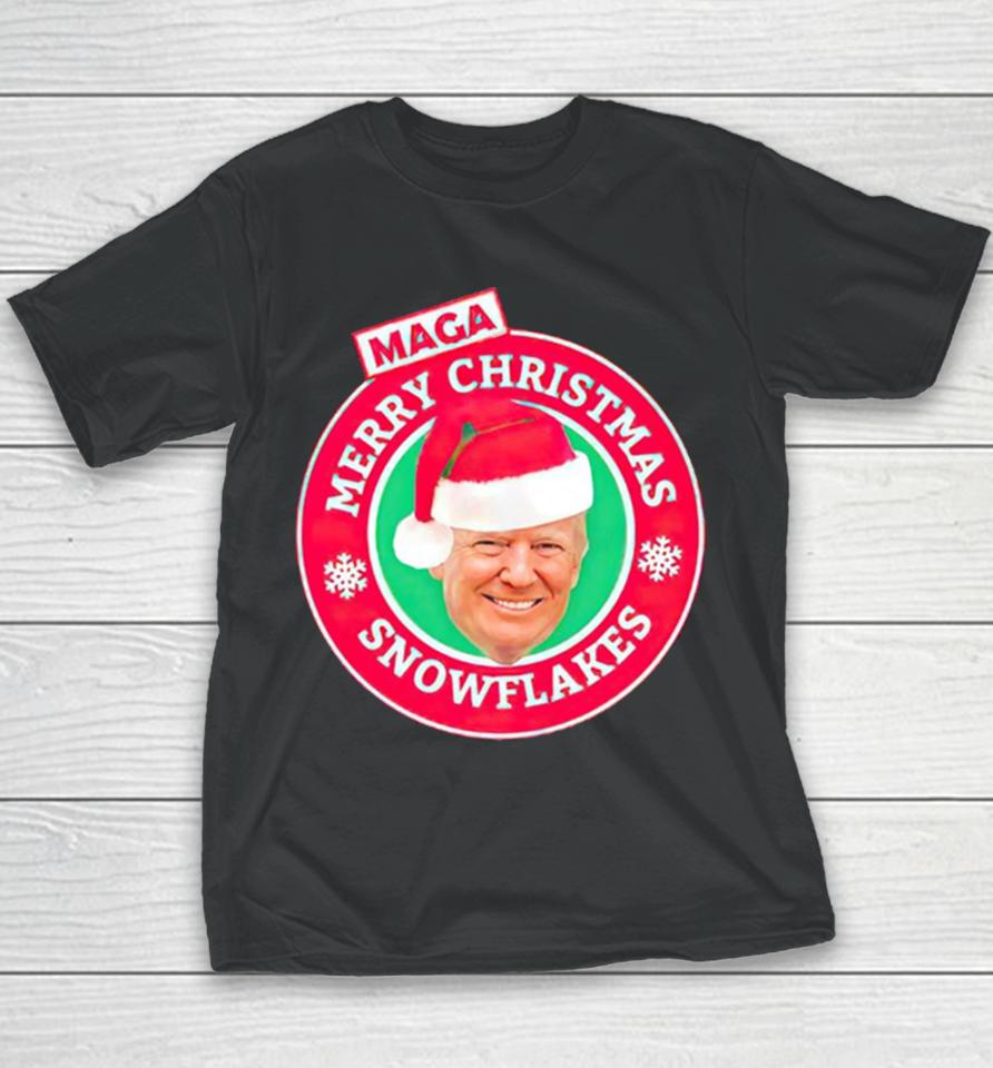 Donald Trump Maga Merry Christmas Snowflakes Youth T-Shirt