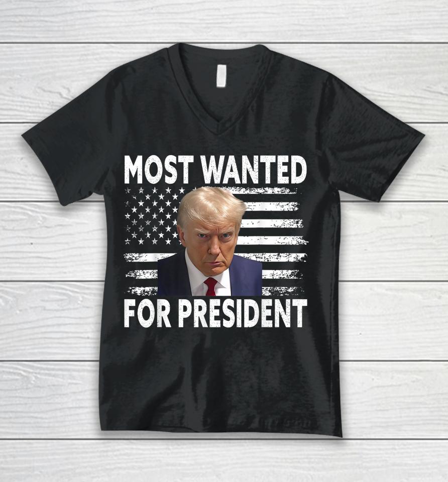 Donald Trump Most Wanted For President 2024 Pro Mugshot Unisex V-Neck T-Shirt