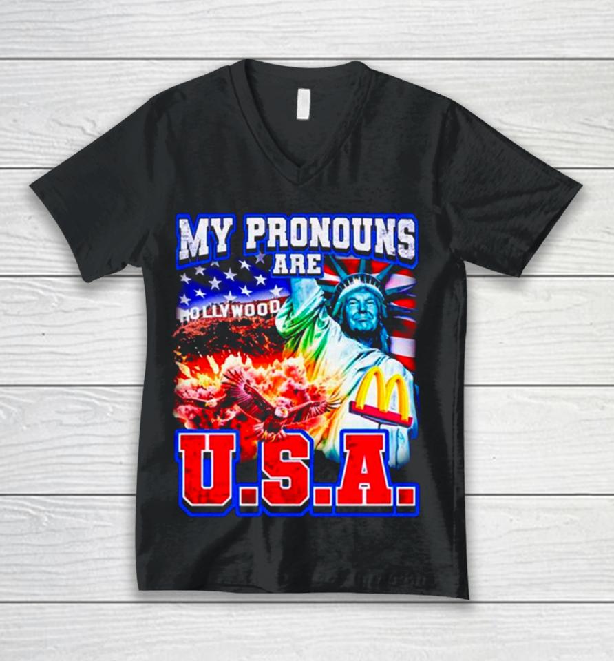 Donald Trump My Pronouns Are U.s.a. Unisex V-Neck T-Shirt