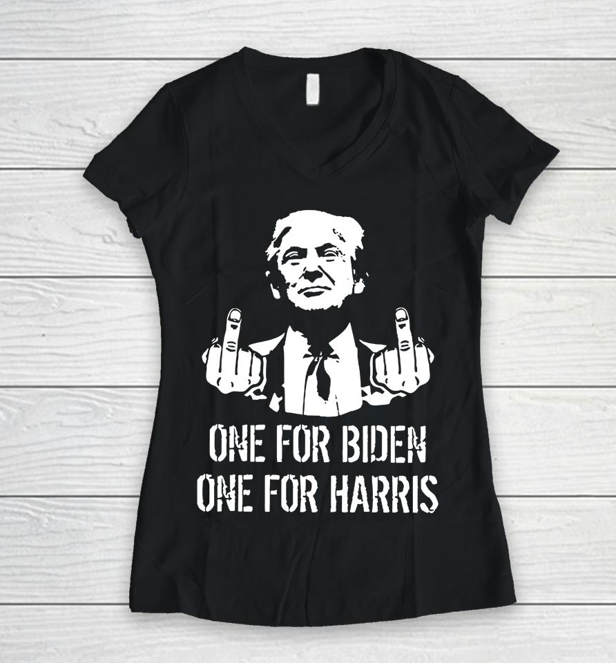 Donald Trump One For Biden One For Harris Women V-Neck T-Shirt