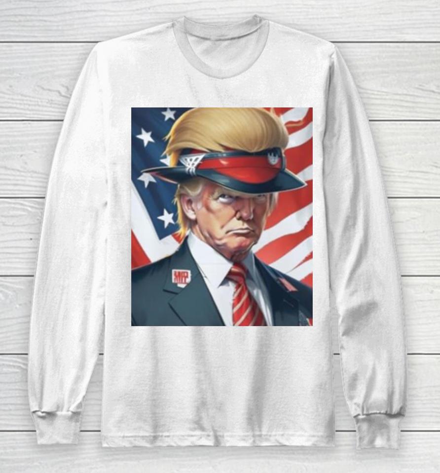 Donald Trump With Beautiful Hair America Flag Long Sleeve T-Shirt