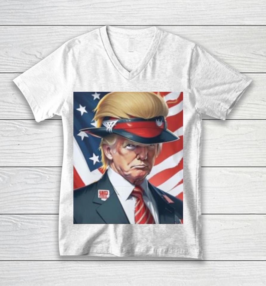Donald Trump With Beautiful Hair America Flag Unisex V-Neck T-Shirt