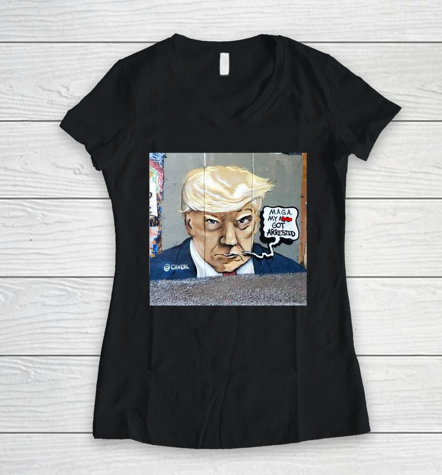 Donald Trump's Mugshot Maga My As Got Arrested In Atlanta Women V-Neck T-Shirt