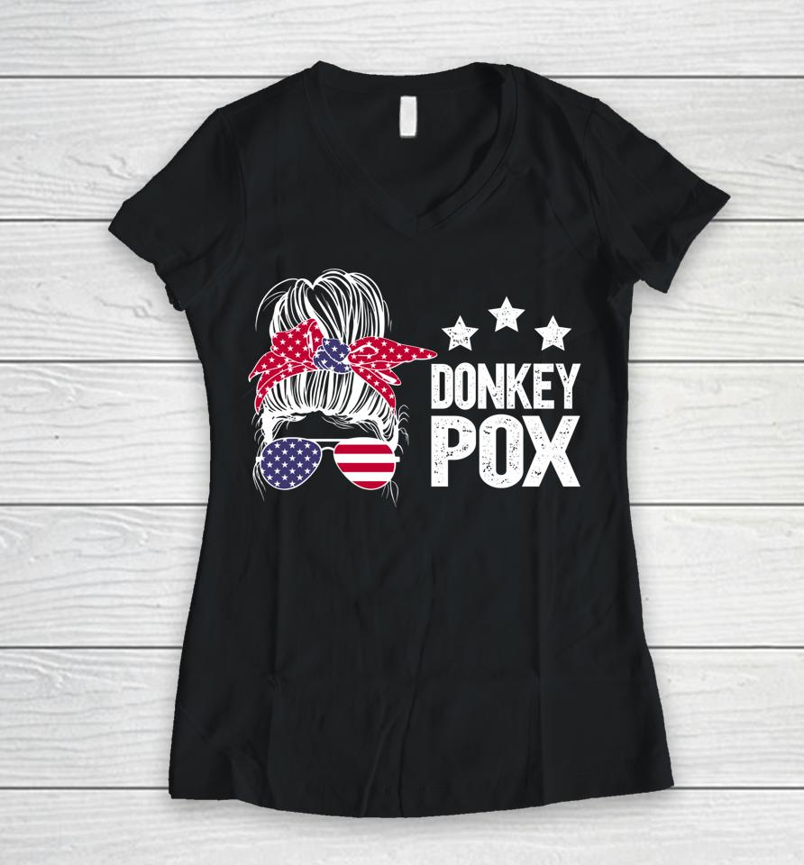 Donkey Pox Messy Bun Women V-Neck T-Shirt