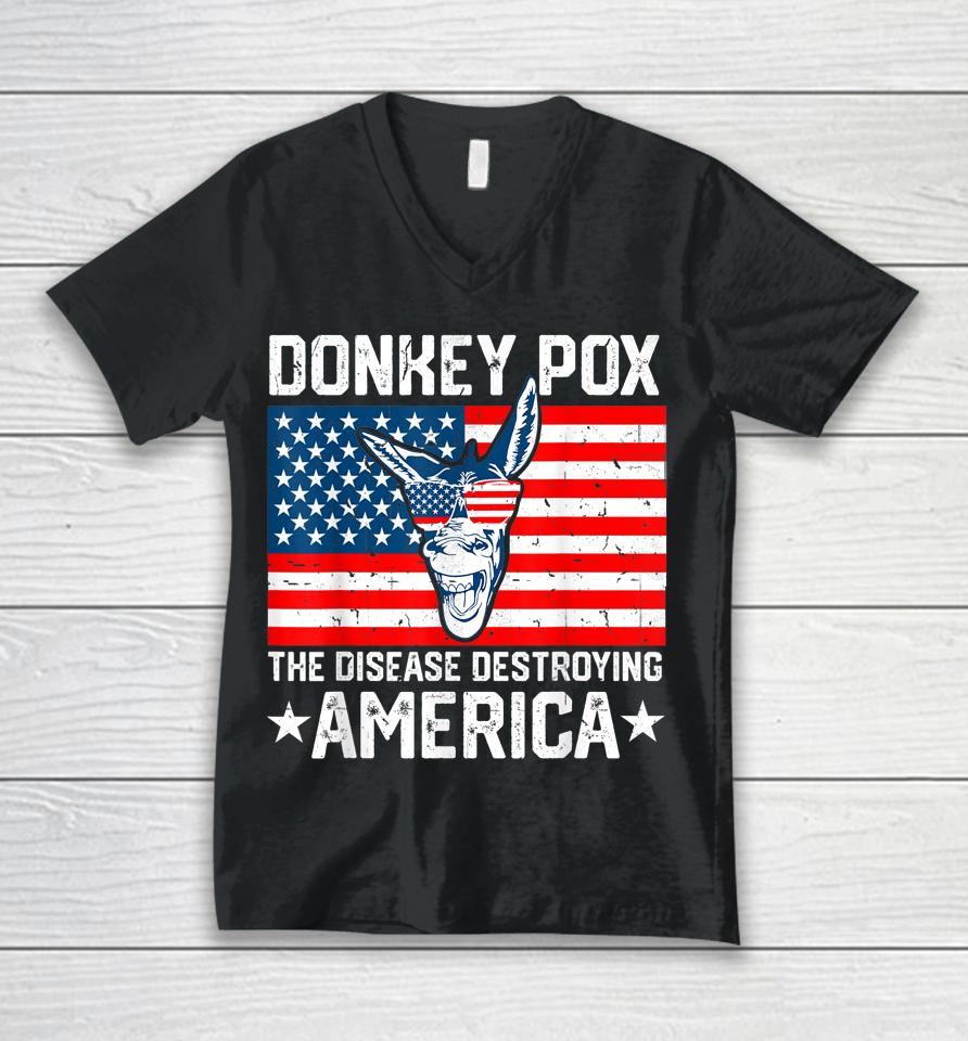 Donkey Pox The Disease Destroying America Funny Anti Biden Unisex V-Neck T-Shirt