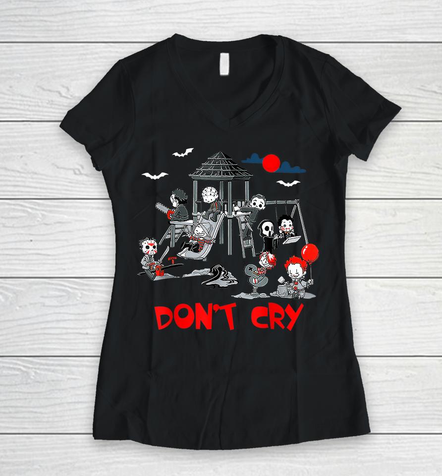 Don't Cry Horror Clubhouse In Park Halloween Women V-Neck T-Shirt