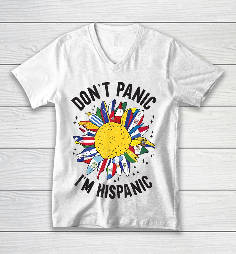 Don't Panic I'm Hispanic T-Shirt National Hispanic Heritage Month Unisex V-Neck T-Shirt
