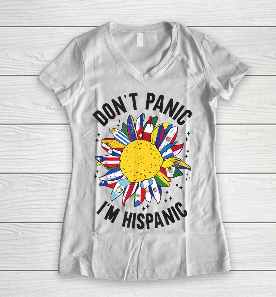 Don't Panic I'm Hispanic T-Shirt National Hispanic Heritage Month Women V-Neck T-Shirt