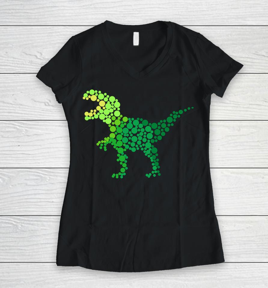 Dot Day Trexs Dinosaur Lover Polka Dot Pattern International Women V-Neck T-Shirt