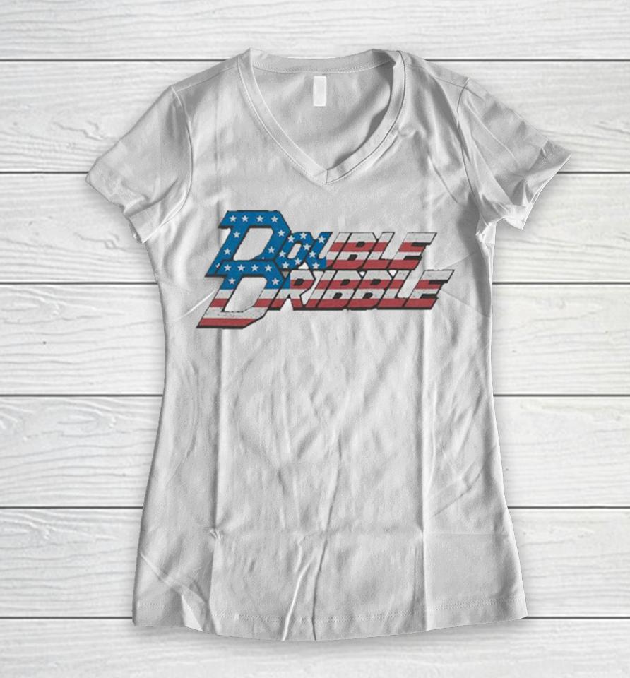 Double Dribble American Flag Women V-Neck T-Shirt