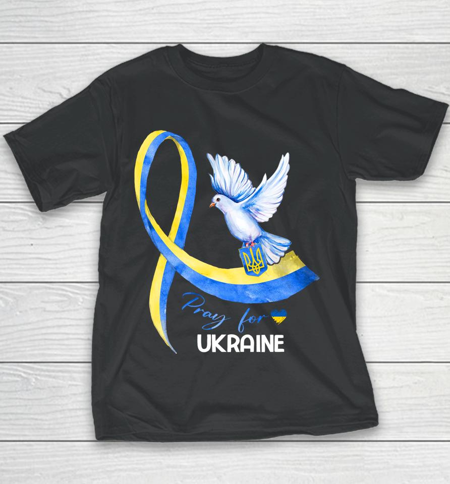 Dove Ukraine Ukrainian Ribbon Pray For Ukraine Free Ukraine Youth T-Shirt