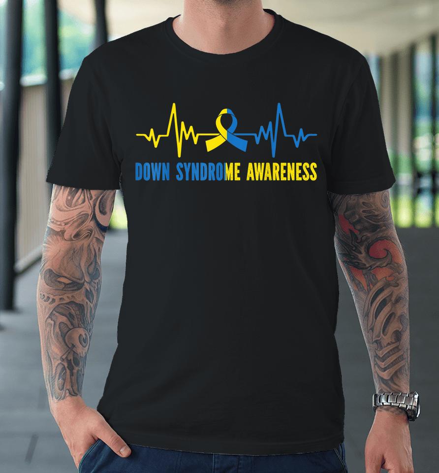 Down Syndrome Awareness Rainbow T21 Yellow Blue Ribbon Premium T-Shirt