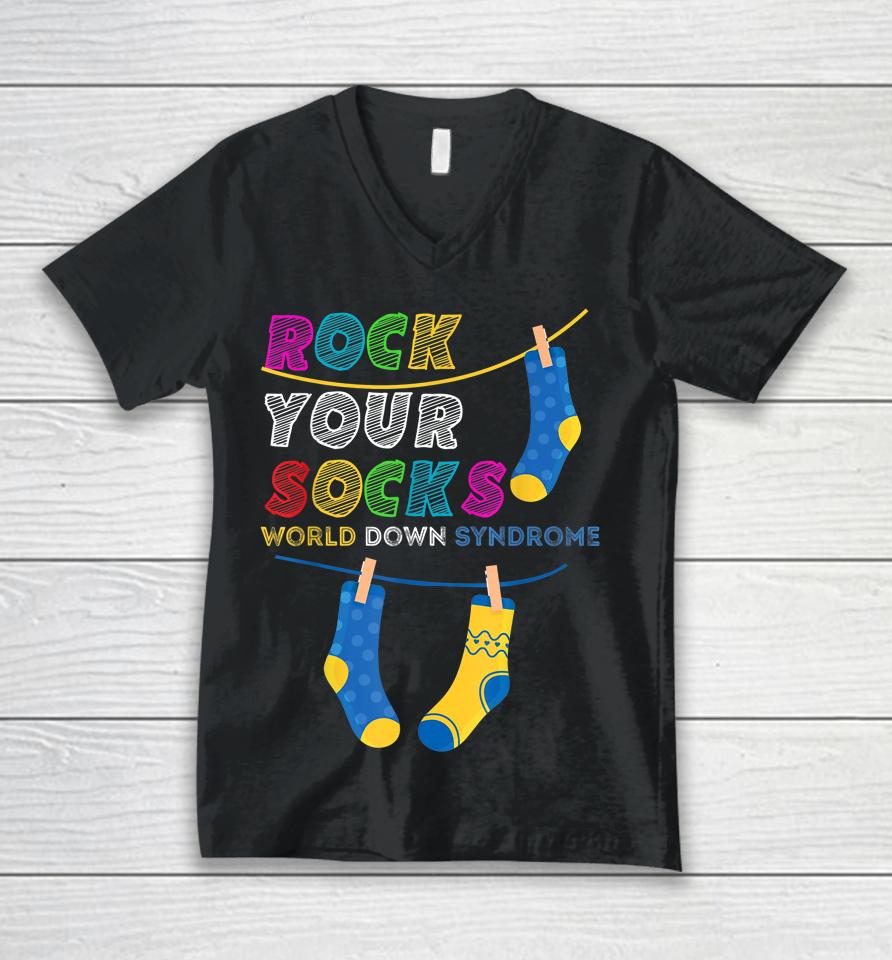 Down Syndrome Awareness Shirt Rock Your Socks Girls Boys Unisex V-Neck T-Shirt