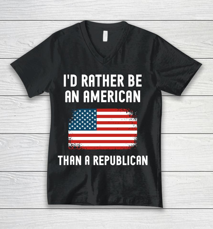 Dr Mike Davis I'd Rather Be An American Than A Republican Unisex V-Neck T-Shirt