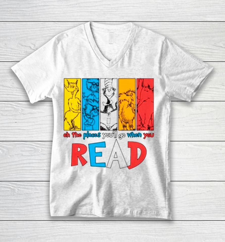 Dr Seuss Oh The Places You’ll Go When You Read Unisex V-Neck T-Shirt