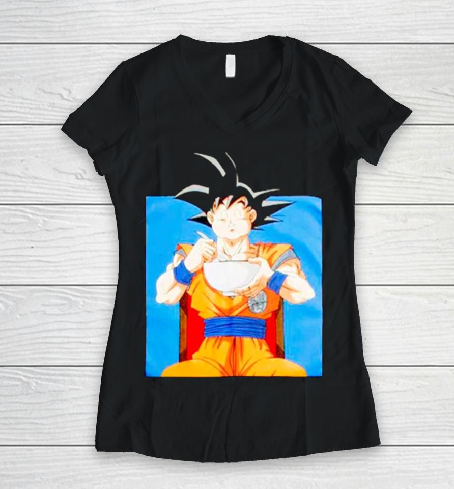 Dragon Ball Super Goku Eating Ramen Women V-Neck T-Shirt