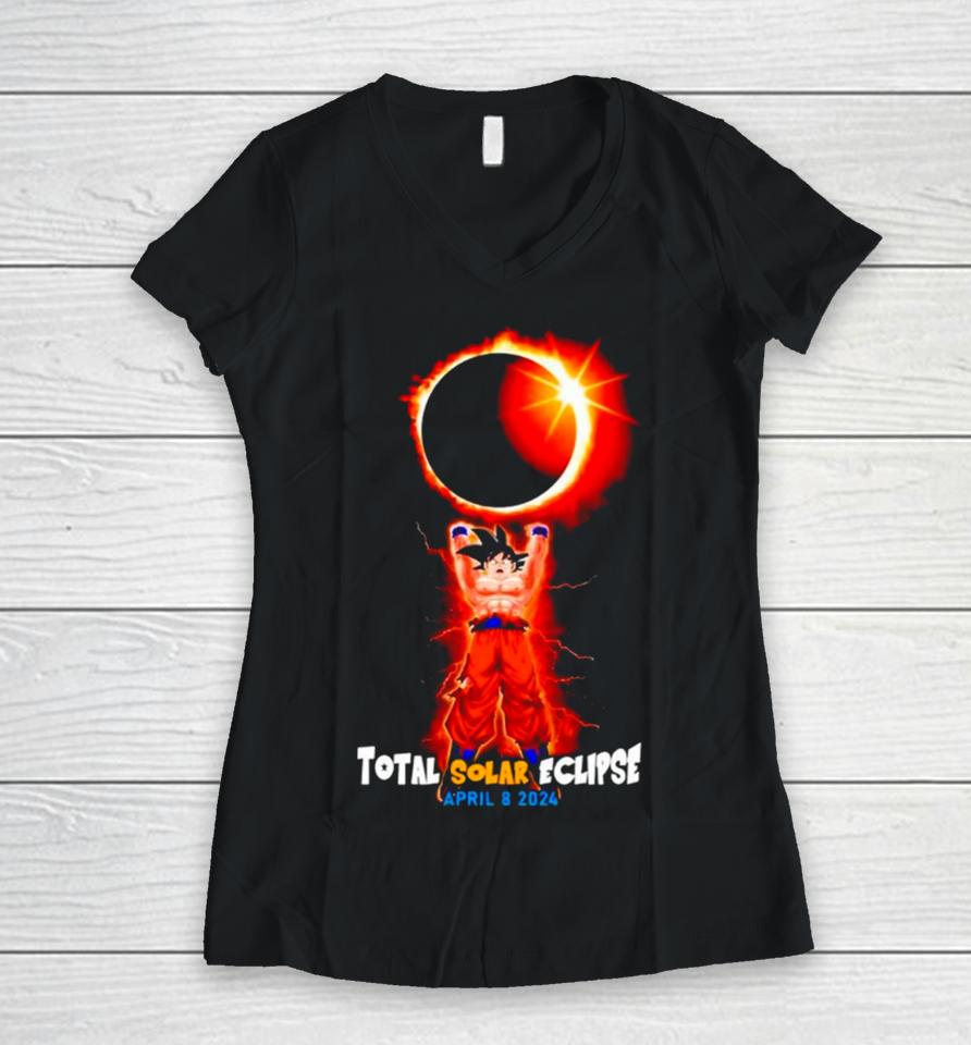 Dragon Ball Total Solar Eclipse April 8 2024 Women V-Neck T-Shirt