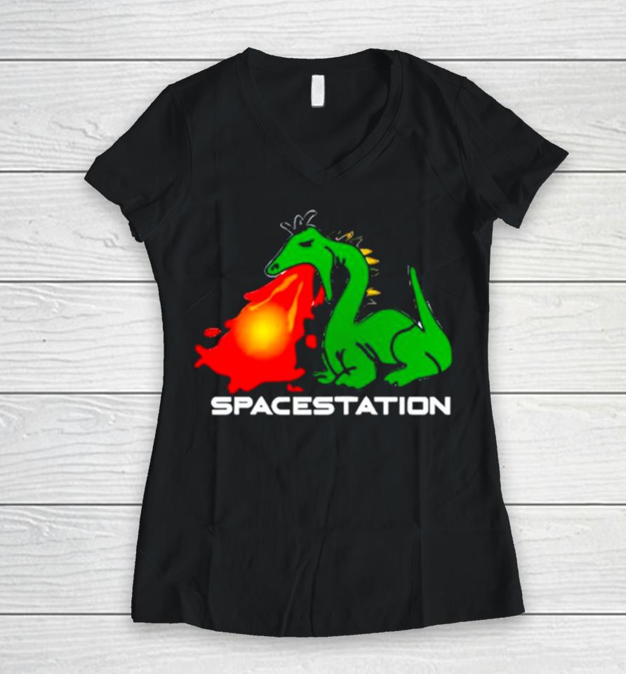 Dragon Spacestation Women V-Neck T-Shirt