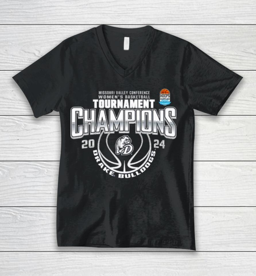 Drake Bulldogs Women’s Basketball 2024 Mvc Conference Tournament Champions Unisex V-Neck T-Shirt