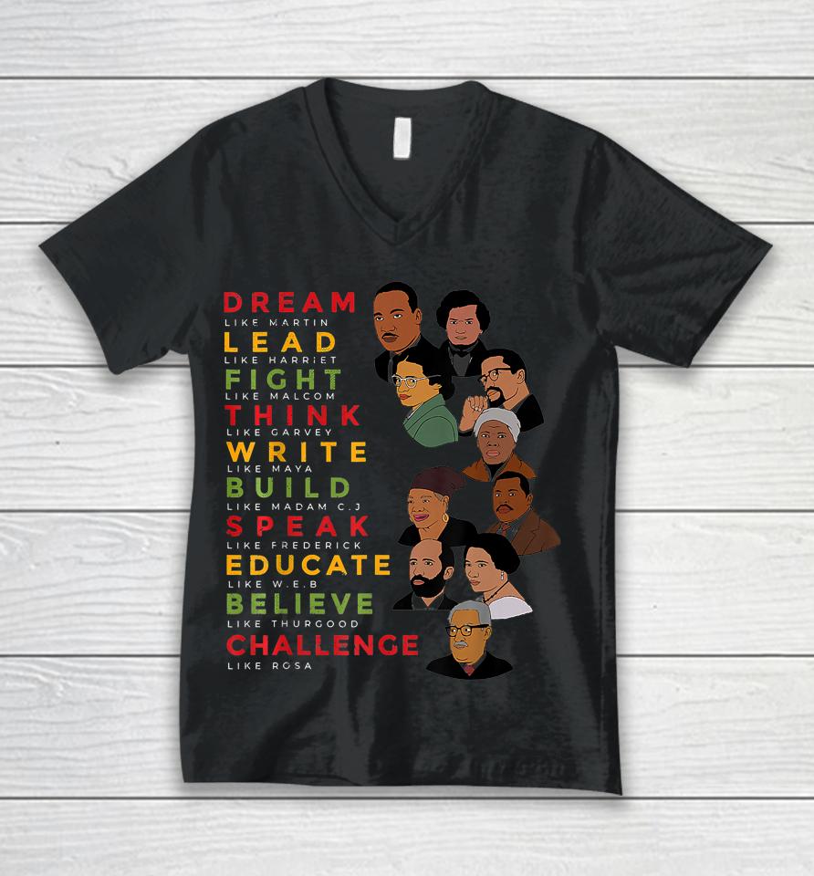 Dream Like Martin Lead Like Harriet Black History Month Unisex V-Neck T-Shirt