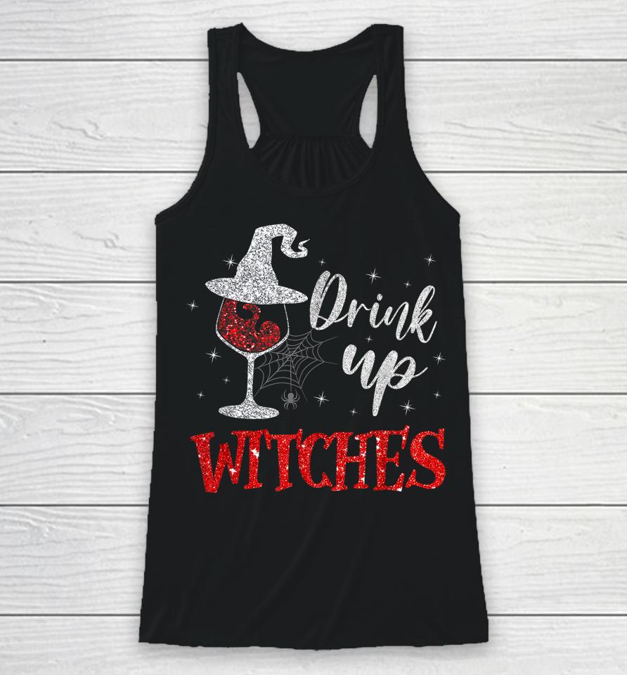 Drink Up Witches Wine Glass Funny Halloween Drinking Racerback Tank