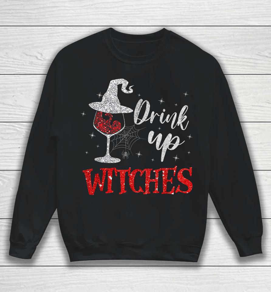 Drink Up Witches Wine Glass Funny Halloween Drinking Sweatshirt