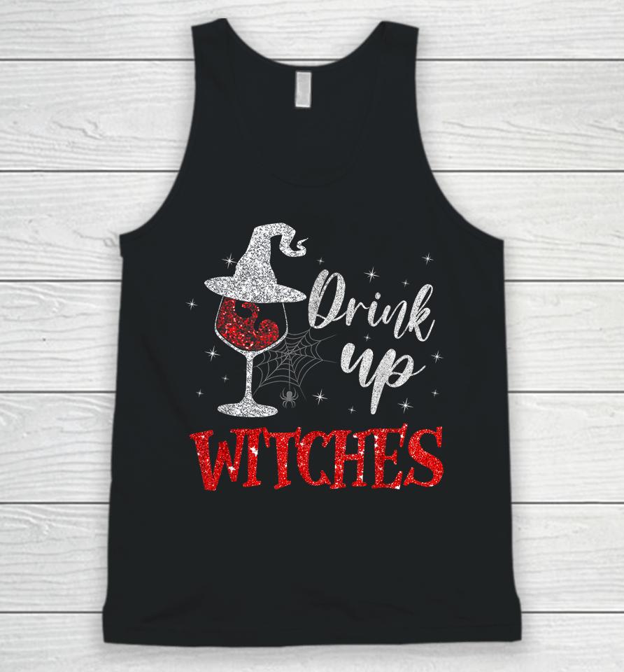 Drink Up Witches Wine Glass Funny Halloween Drinking Unisex Tank Top