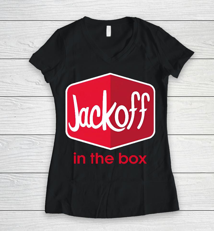 Dripdrip Apparel Store Jackoff In The Box Women V-Neck T-Shirt
