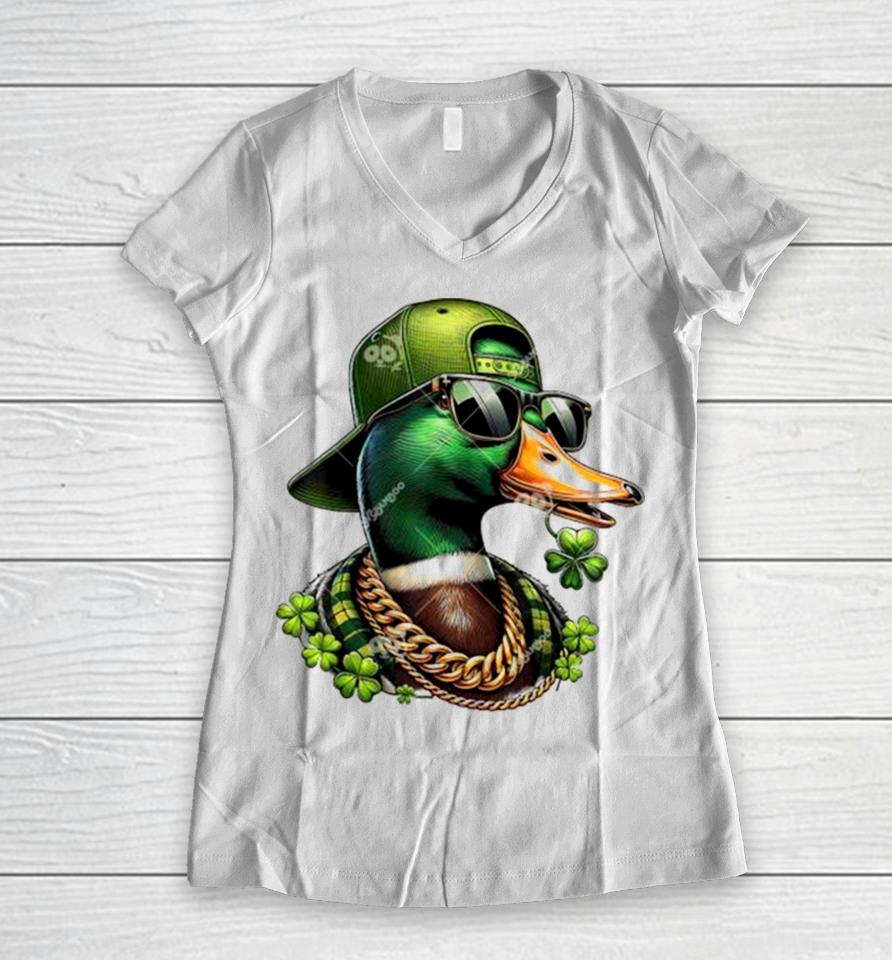 Duck So Cool St Patrick’s Day Saint Patricks Call Me Lucky Mallard Women V-Neck T-Shirt
