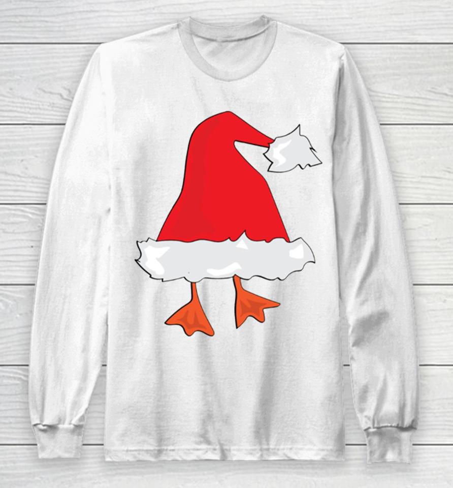 Duck Stuck In Santa Hat Christmas Long Sleeve T-Shirt