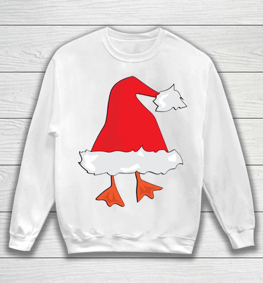Duck Stuck In Santa Hat Christmas Sweatshirt