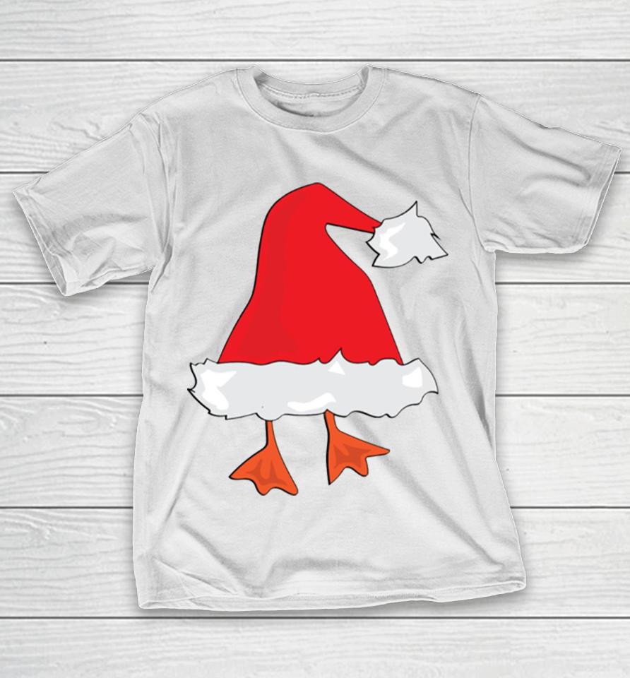 Duck Stuck In Santa Hat Christmas T-Shirt
