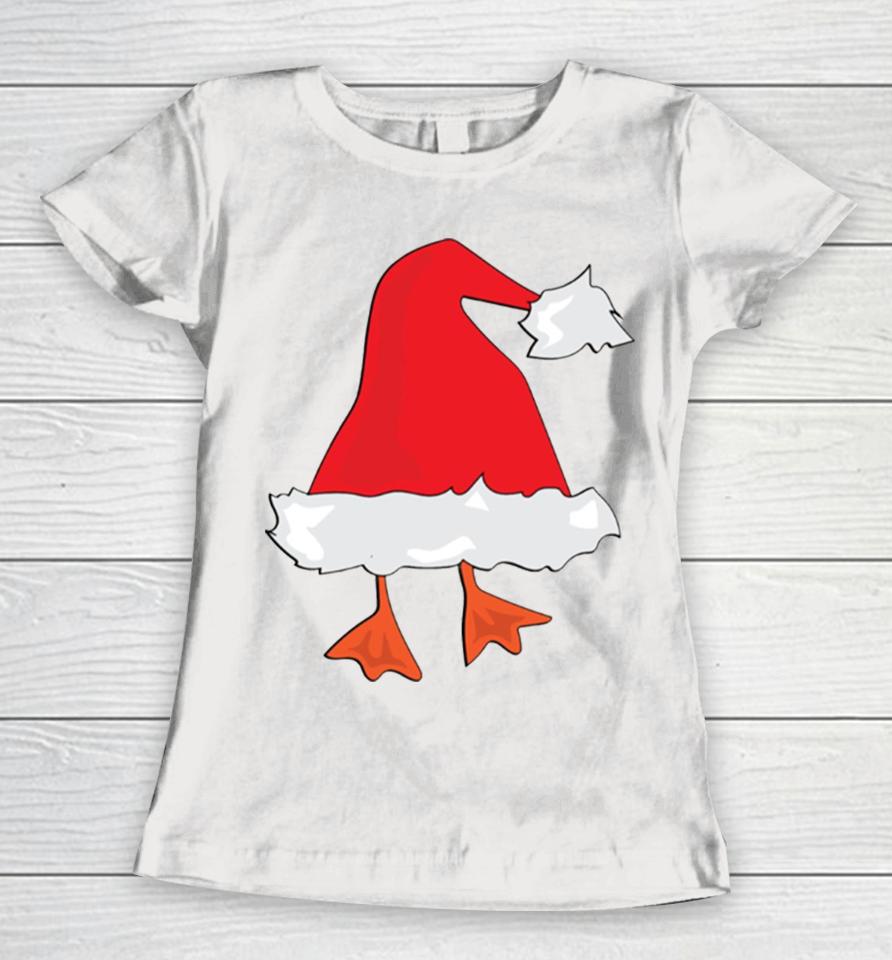 Duck Stuck In Santa Hat Christmas Women T-Shirt