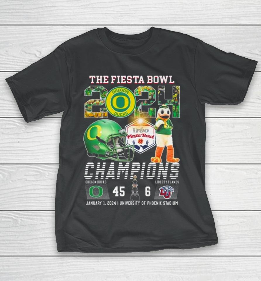 Ducks The Fiesta Bowl 2024 Champions 45 6 Liberty Flames T-Shirt