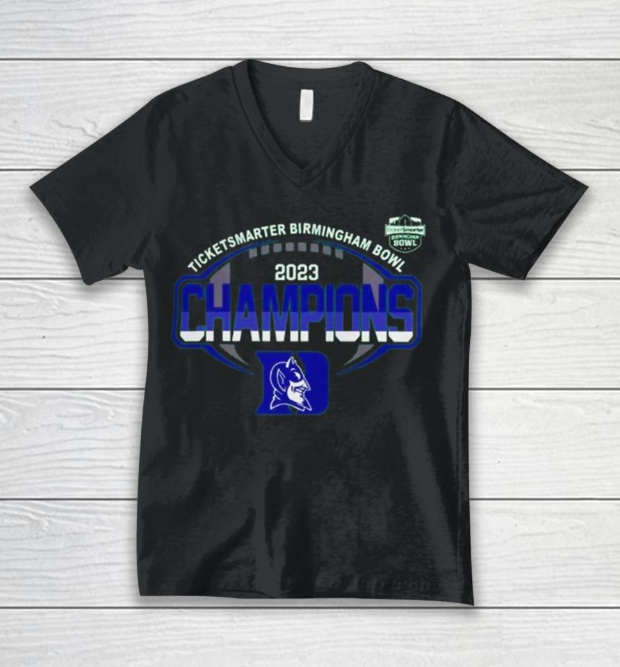 Duke Blue Devils 2023 Ticketsmarter Birmingham Bowl Champions Logo Unisex V-Neck T-Shirt