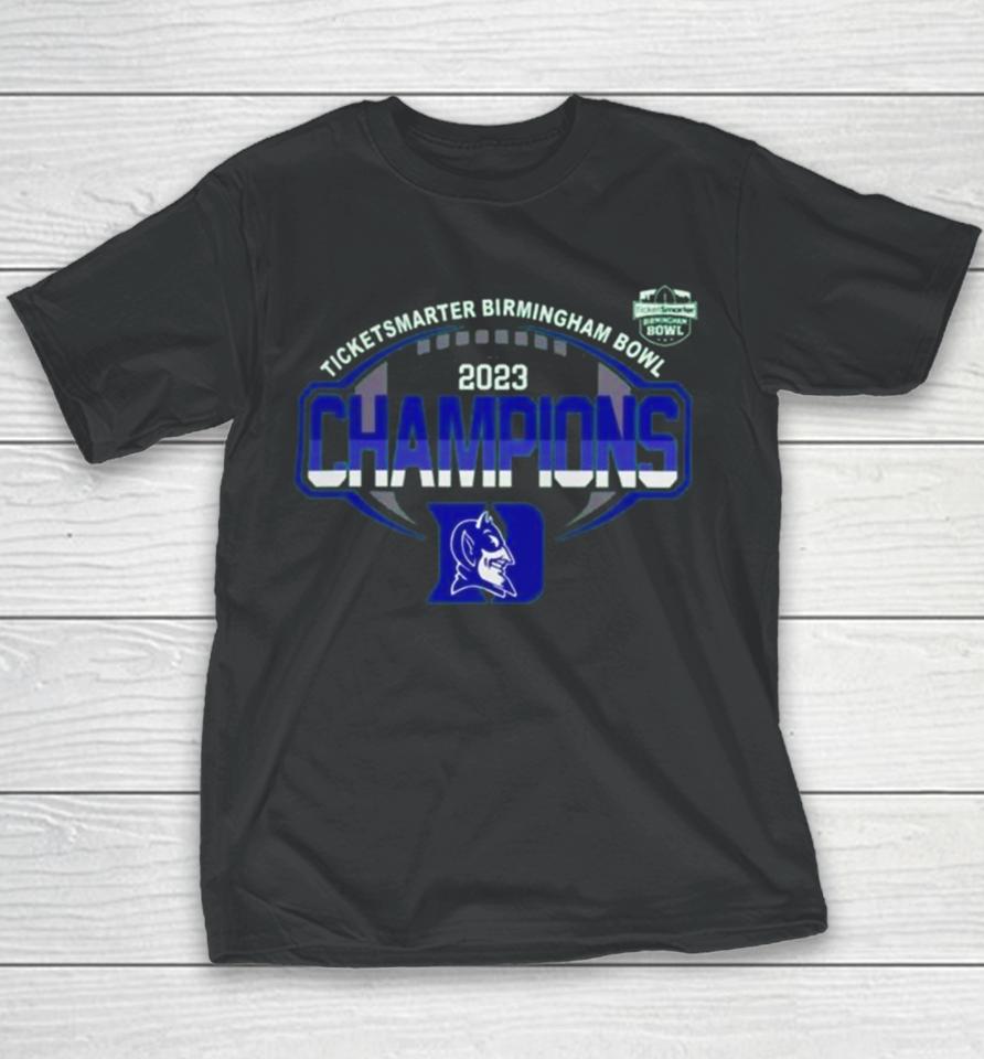 Duke Blue Devils 2023 Ticketsmarter Birmingham Bowl Champions Logo Youth T-Shirt