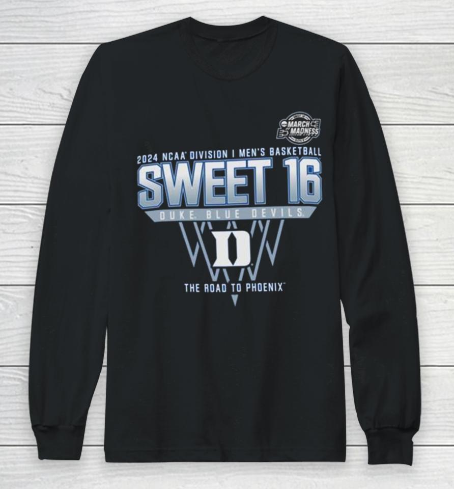 Duke Blue Devils 2024 Ncaa Division I Men’s Basketball Sweet 16 The Road To Phoenix Long Sleeve T-Shirt