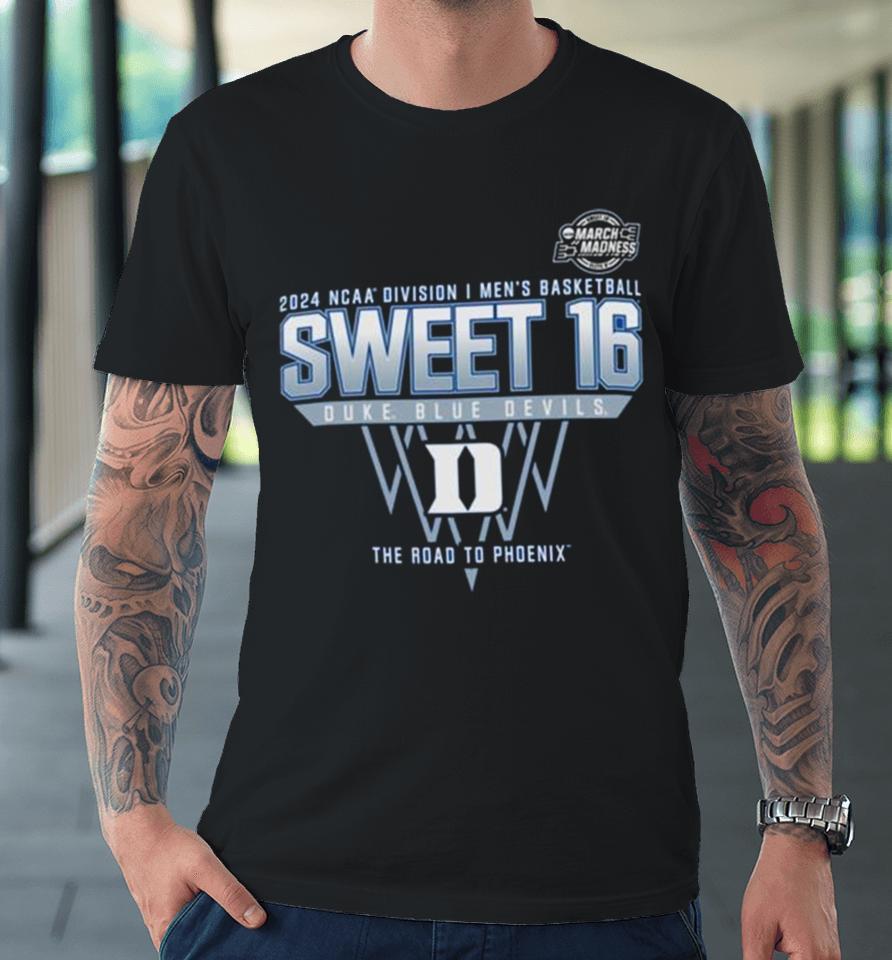 Duke Blue Devils 2024 Ncaa Division I Men’s Basketball Sweet 16 The Road To Phoenix Premium T-Shirt