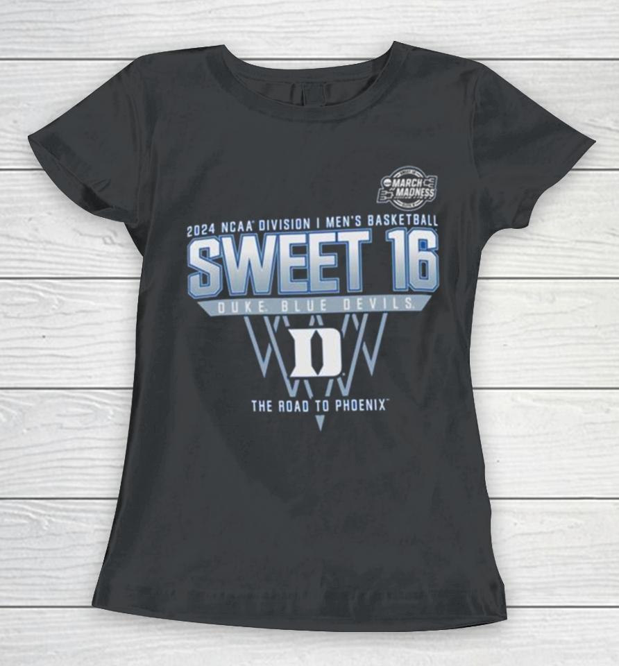 Duke Blue Devils 2024 Ncaa Division I Men’s Basketball Sweet 16 The Road To Phoenix Women T-Shirt