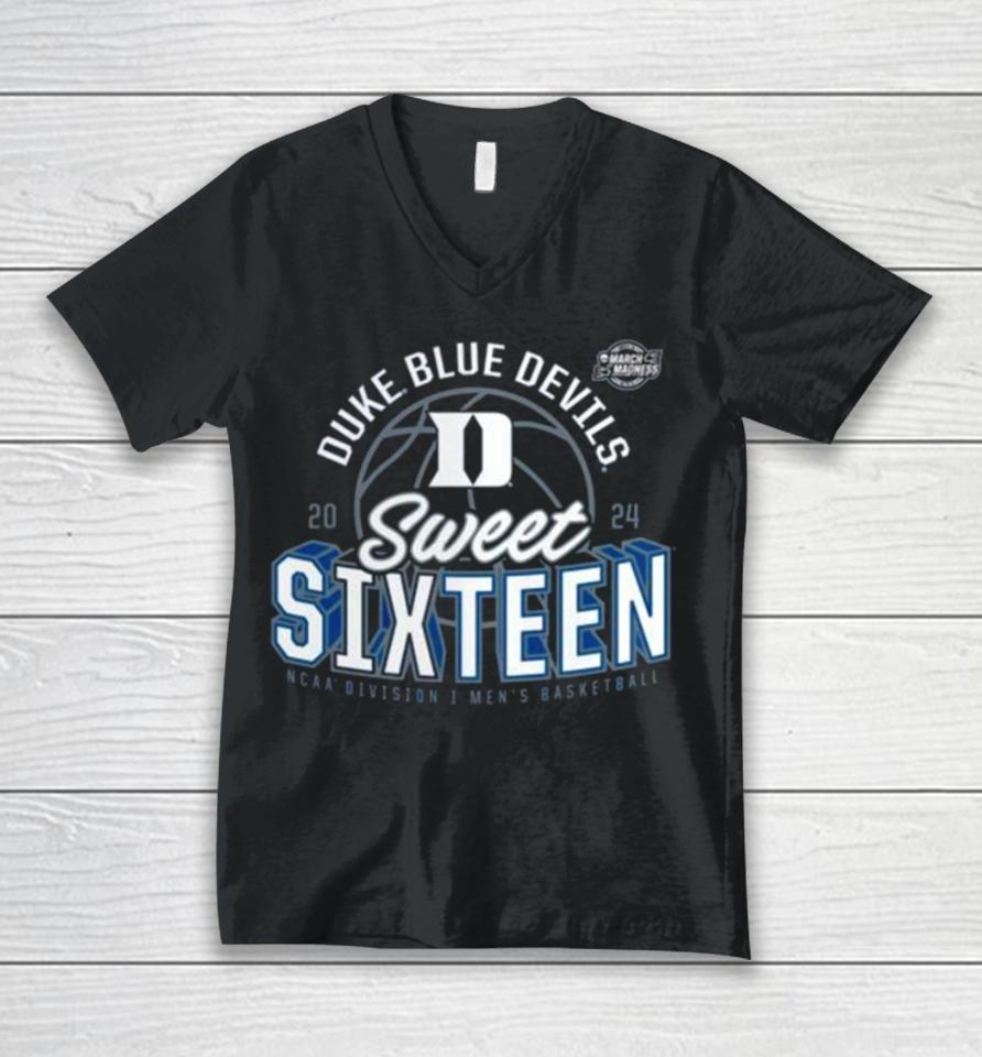 Duke Blue Devils 2024 Ncaa Men’s Basketball Tournament March Madness Sweet Sixteen Defensive Stance Unisex V-Neck T-Shirt