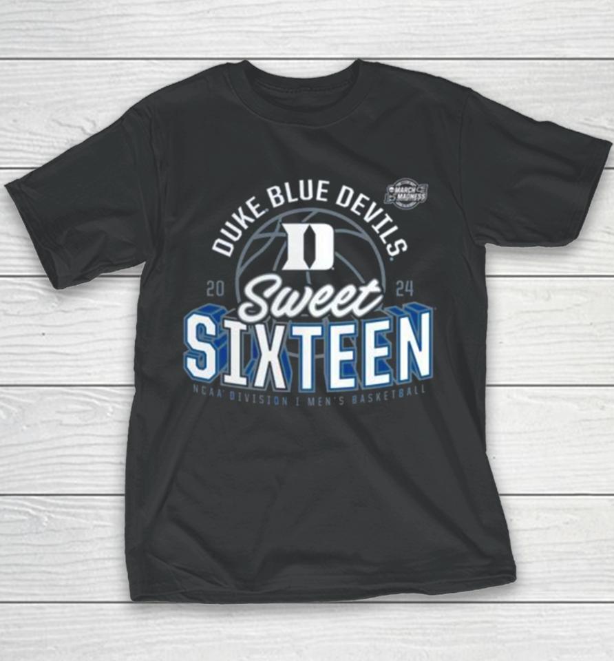 Duke Blue Devils 2024 Ncaa Men’s Basketball Tournament March Madness Sweet Sixteen Defensive Stance Youth T-Shirt