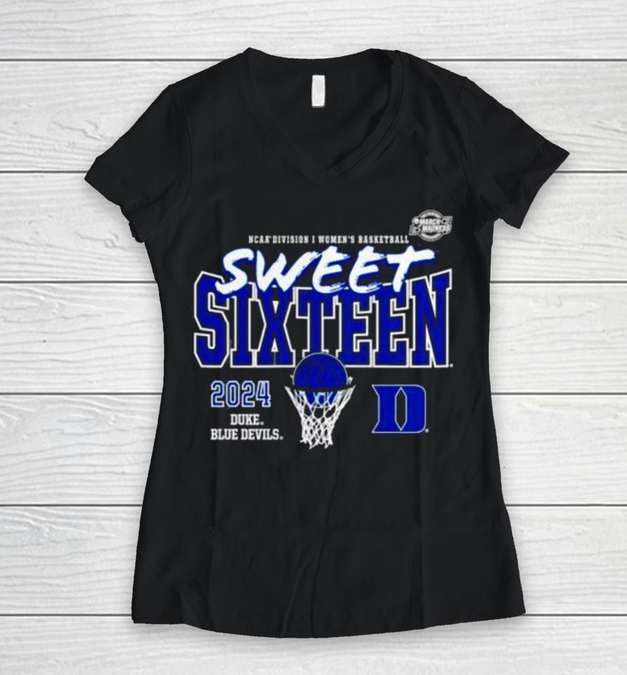 Duke Blue Devils 2024 Ncaa Women’s Basketball Tournament March Madness Sweet 16 Fast Break Women V-Neck T-Shirt