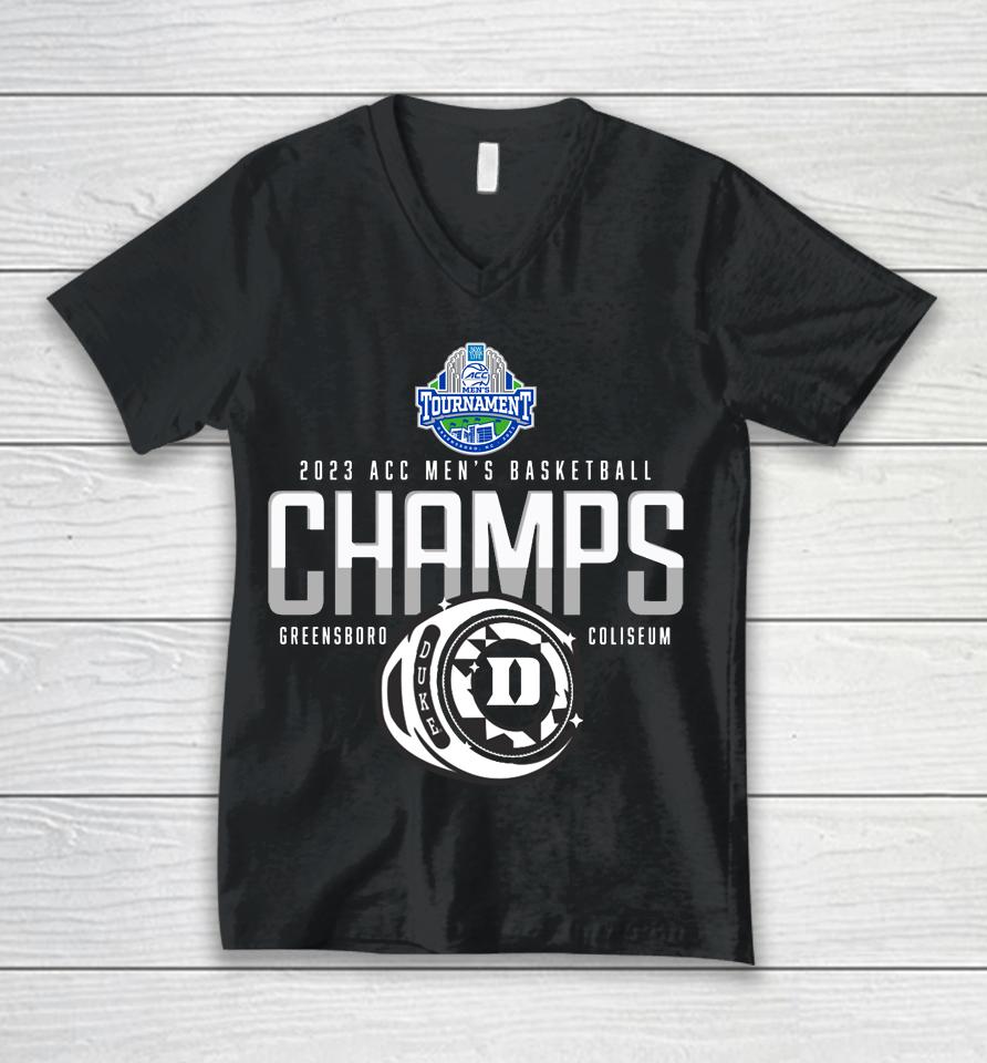 Duke Blue Devils Blue 84 2023 Acc Men's Basketball Conference Tournament Champions Unisex V-Neck T-Shirt