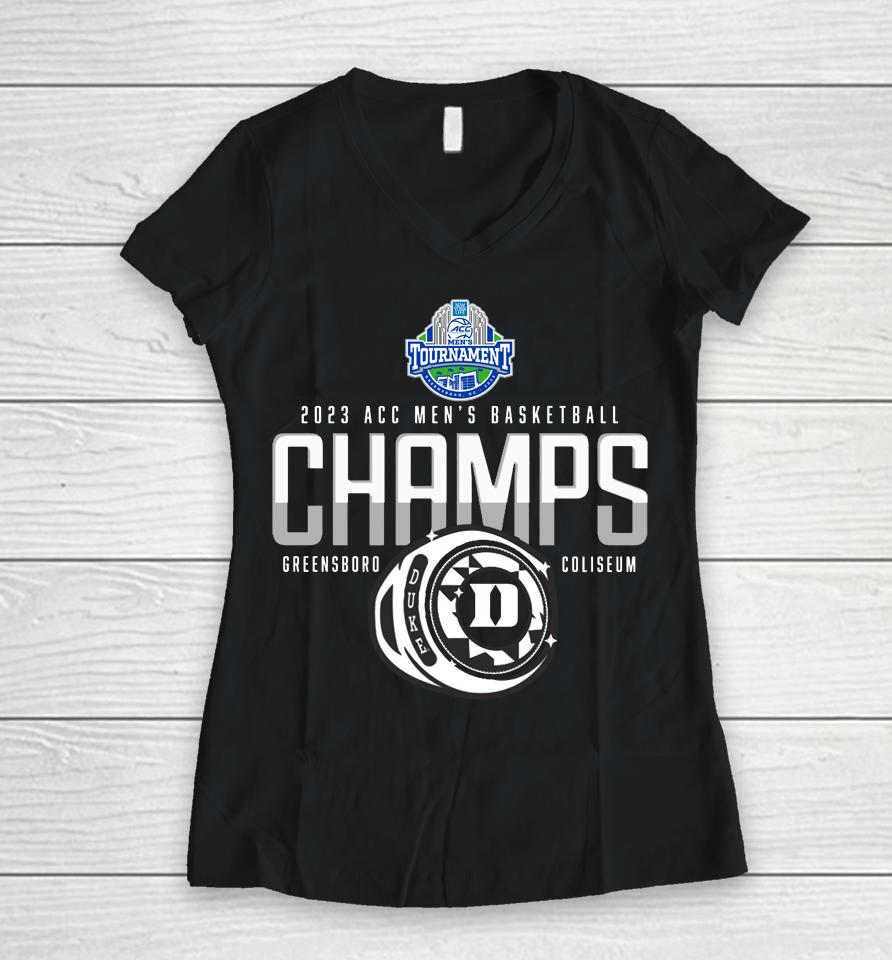 Duke Blue Devils Blue 84 2023 Acc Men's Basketball Conference Tournament Champions Women V-Neck T-Shirt