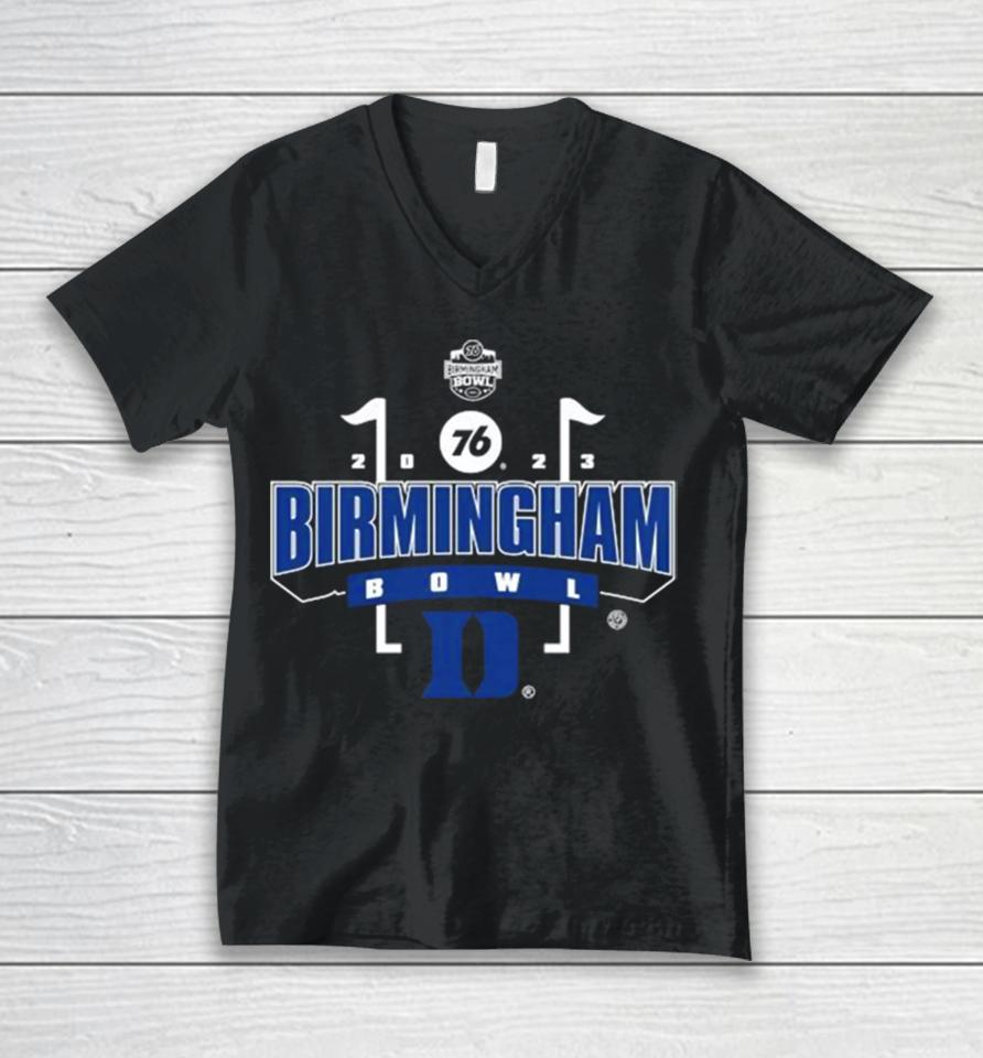 Duke Blue Devils Football 2023 76 Birmingham Bowl Matchup Unisex V-Neck T-Shirt